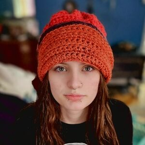 Handmade Red and Orange Knit Beanie